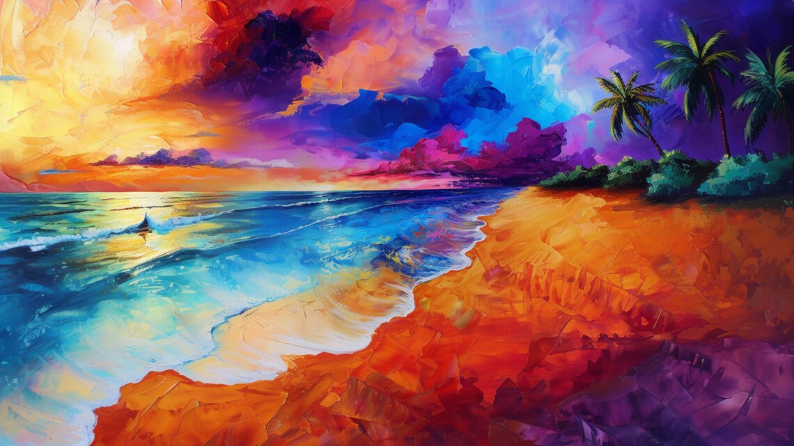 Colorful Beach Scene for Samsung Frame TV - Etsy Colorful Beach Scene for Samsung Frame TV - Etsy