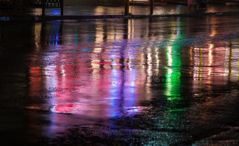 Streets after Rain with Reflections of Light on Wet Roadway Stock Image ... Streets after Rain with Reflections of Light on Wet Roadway Stock Image ...